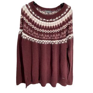 Eddie Bauer Burgundy and Cream Fair Isle Crewneck Sweater